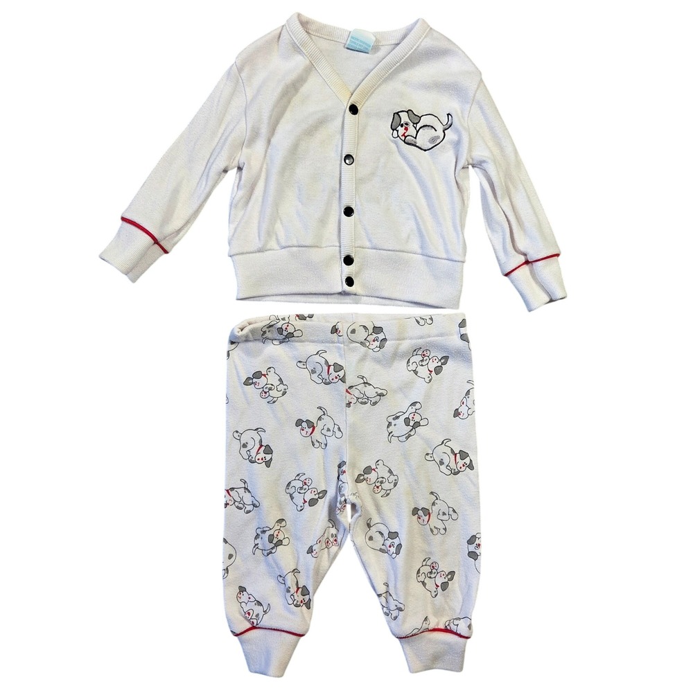 Vintage Bright Future Baby Dalmatian Puppy Pajama Set 6-9 Months White Red 2pc